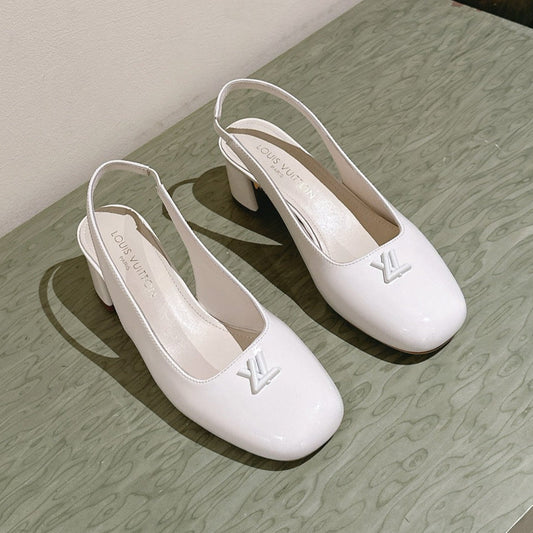LOUIS VUITTON SWING SLINGBACK PUMP 55 MM IN WHITE PATENT CALFSKIN