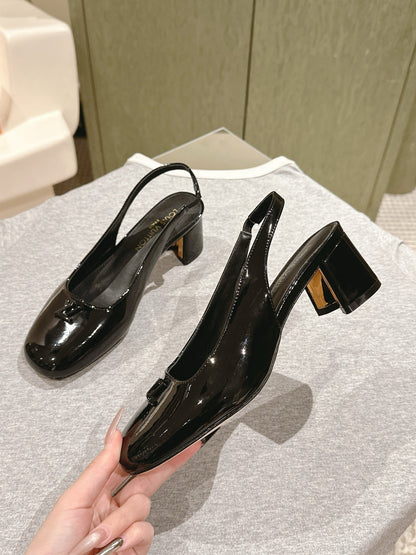 LOUIS VUITTON SWING SLINGBACK PUMP 55 MM IN BLACK PATENT CALFSKIN