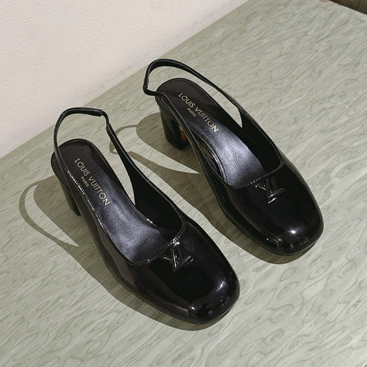 LOUIS VUITTON SWING SLINGBACK PUMP 55 MM IN BLACK PATENT CALFSKIN