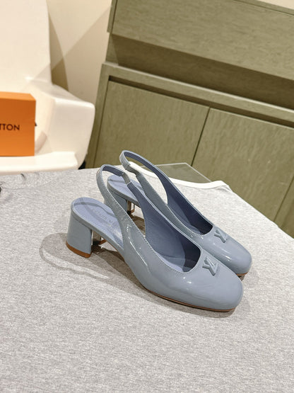 LOUIS VUITTON SWING SLINGBACK PUMP 55 MM IN ICE BLUE PATENT CALFSKIN