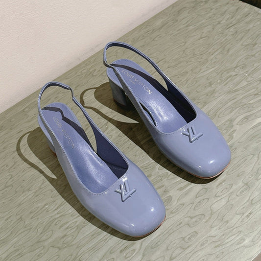 LOUIS VUITTON SWING SLINGBACK PUMP 55 MM IN ICE BLUE PATENT CALFSKIN