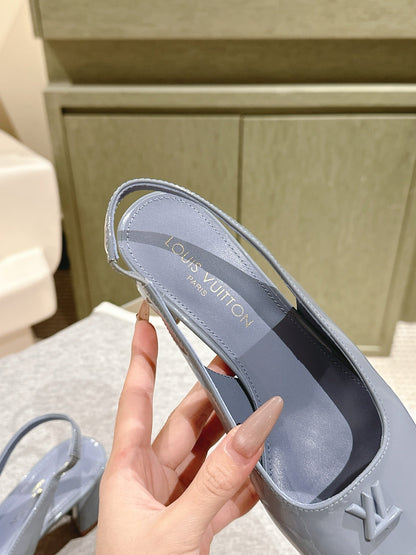 LOUIS VUITTON SWING SLINGBACK PUMP 55 MM IN ICE BLUE PATENT CALFSKIN