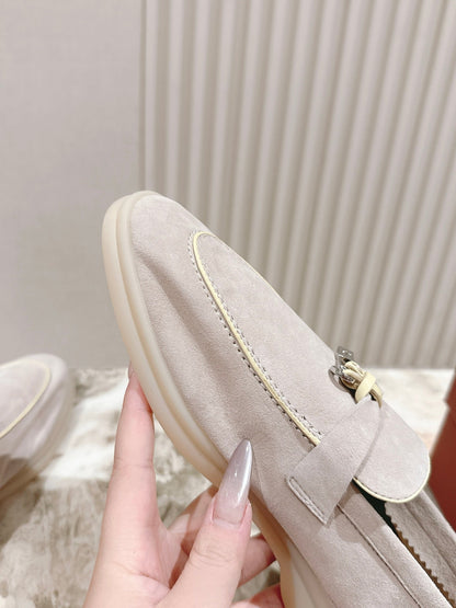 LP LOAFERS 25S IN DUSTY PINK SUEDE WITH SILVER HARDWARE