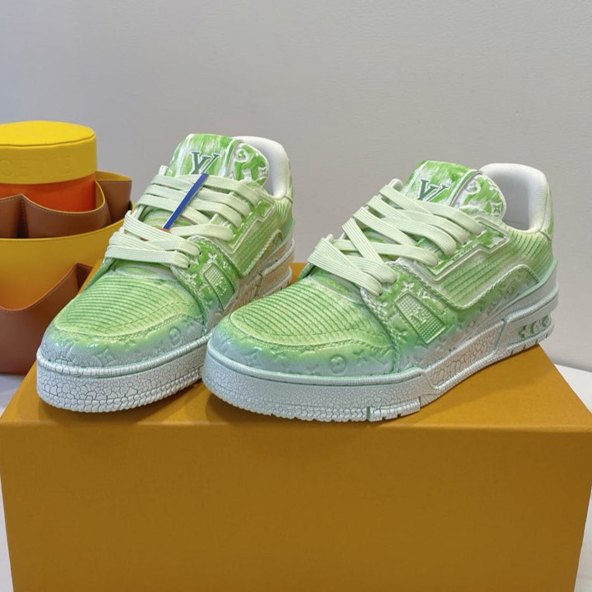 LOUIS VUITTON LV TRAINER MAXI SNEAKER IN GREEN PASTEL EMBOSSED CALFSKIN