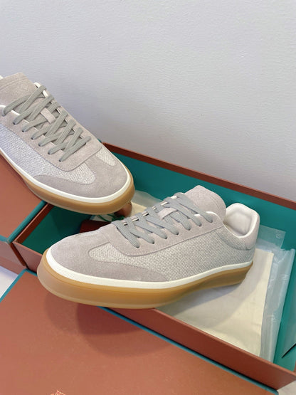 SNEAKERS IN METAL GREY SUEDE WITH CANVAS