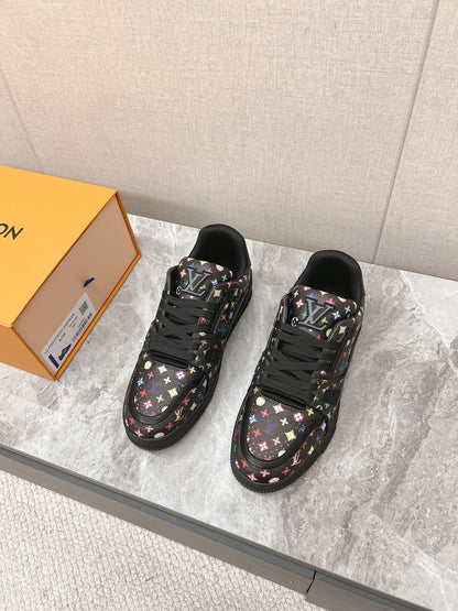 LOUIS VUITTON TRAINER SNEAKER IN BLACK MIX COLORFUL CALFSKIN