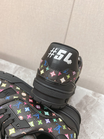 LOUIS VUITTON TRAINER SNEAKER IN BLACK MIX COLORFUL CALFSKIN