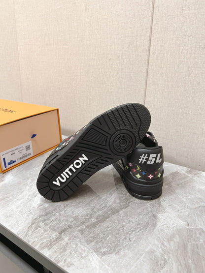 LOUIS VUITTON TRAINER SNEAKER IN BLACK MIX COLORFUL CALFSKIN