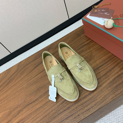 LP LOAFERS 25S IN DRIED LEAF GREEN CASHMERE WITH SILVER HARDWARE
