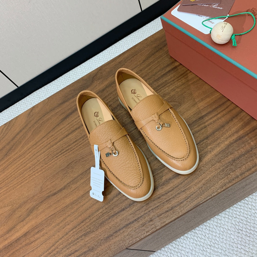 LP LOAFERS 25S IN BROWN LAMBSKIN WITH SILVER HARDWARE