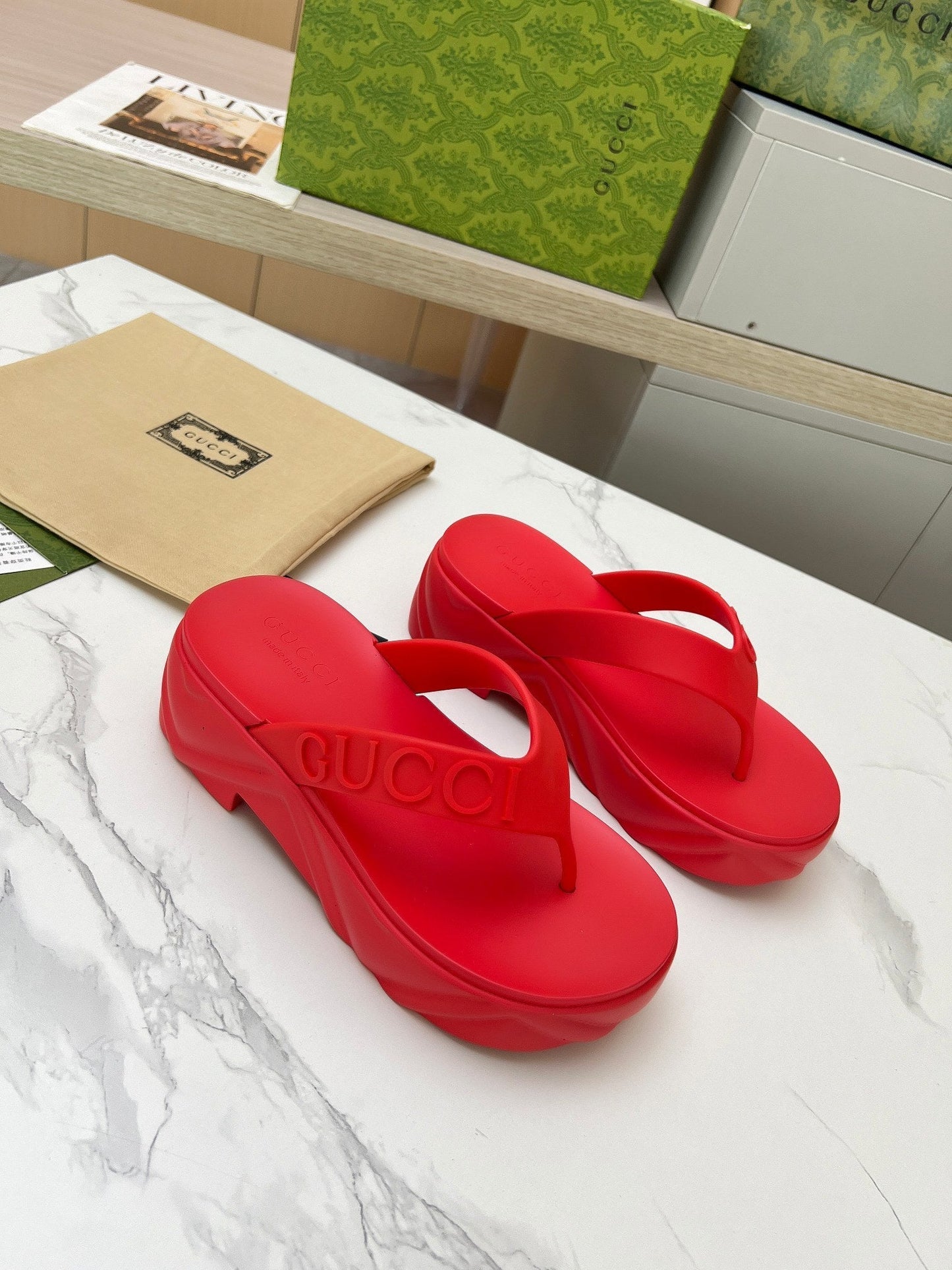 GUCCI THONG PLATFORM IN RUBY RED IMPORTED TPU