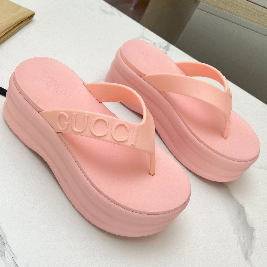 GUCCI THONG PLATFORM 5 CM IN LIGHT PINK IMPORTED TPU