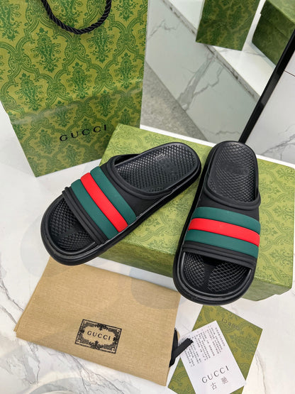 GUCCI PLATFORM SLIPPERS IN BLACK MIX GREEN AND RED IMPORTED TPU