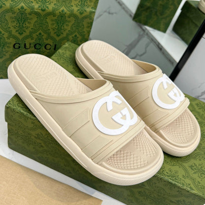 GUCCI PLATFORM SLIPPERS IN SAND BROWN IMPORTED TPU