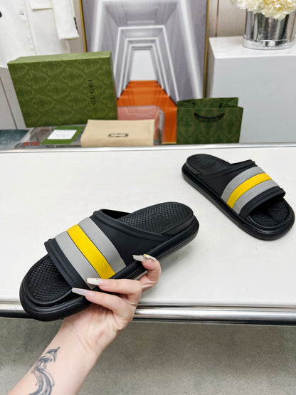 GUCCI PLATFORM SLIPPERS IN BLACK MIX GRAY AND YELLOW IMPORTED TPU