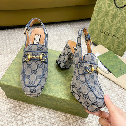 GUCCI HIGH - HEEL SLINGBACK WITH HORSEBIT LIGHT GRAY CALFSKIN