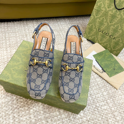 GUCCI HIGH - HEEL SLINGBACK WITH HORSEBIT LIGHT GRAY CALFSKIN