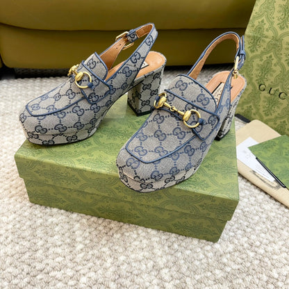 GUCCI HIGH - HEEL SLINGBACK WITH HORSEBIT LIGHT GRAY CALFSKIN