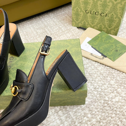 GUCCI HIGH - HEEL SLINGBACK WITH HORSEBIT BLACK CALFSKIN