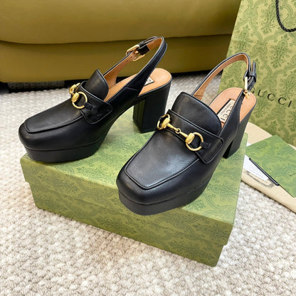 GUCCI HIGH - HEEL SLINGBACK WITH HORSEBIT BLACK CALFSKIN