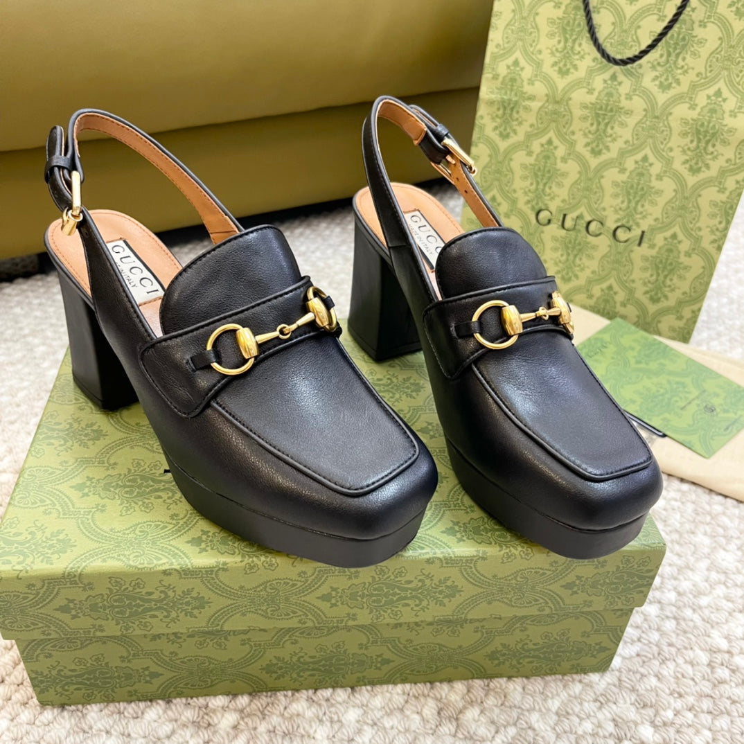 GUCCI HIGH - HEEL SLINGBACK WITH HORSEBIT BLACK CALFSKIN