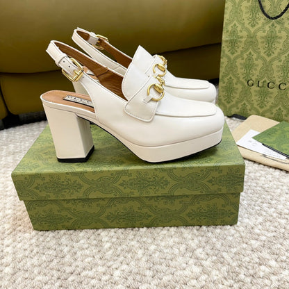 GUCCI HIGH - HEEL SLINGBACK WITH HORSEBIT WHITE CALFSKIN