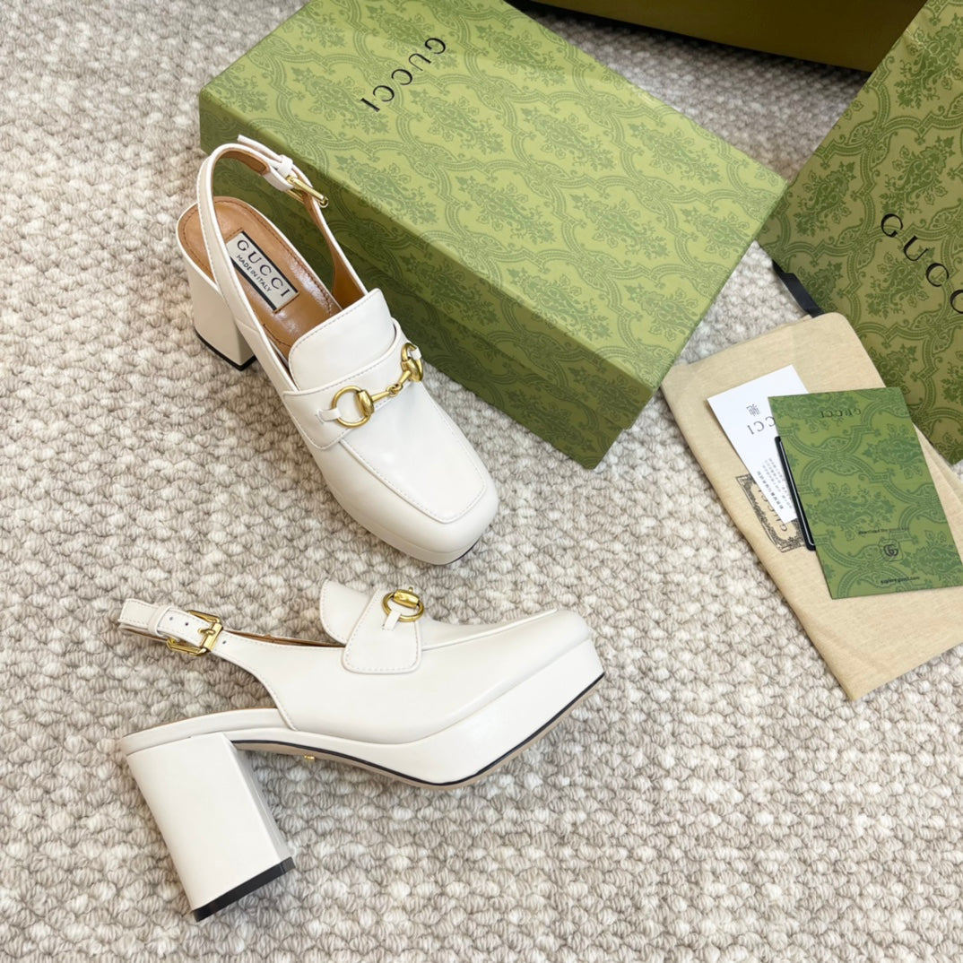 GUCCI HIGH - HEEL SLINGBACK WITH HORSEBIT WHITE CALFSKIN
