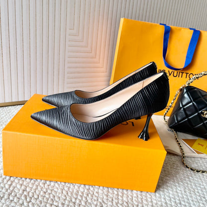 LOUIS VUITTON BLOSSOM PUMP 75 MM IN BLACK IMPORTED STRIPED SILK SATIN