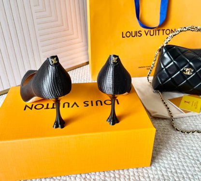 LOUIS VUITTON BLOSSOM PUMP 75 MM IN BLACK IMPORTED STRIPED SILK SATIN