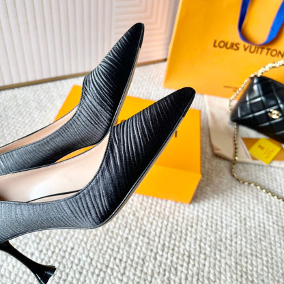 LOUIS VUITTON BLOSSOM PUMP 75 MM IN BLACK IMPORTED STRIPED SILK SATIN