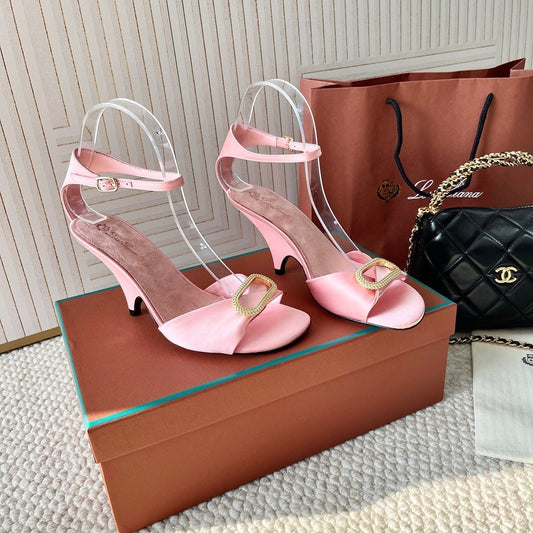 HIGH HEELS SANDALS 80 MM IN PASTEL PINK SATIN MIX SUEDUE