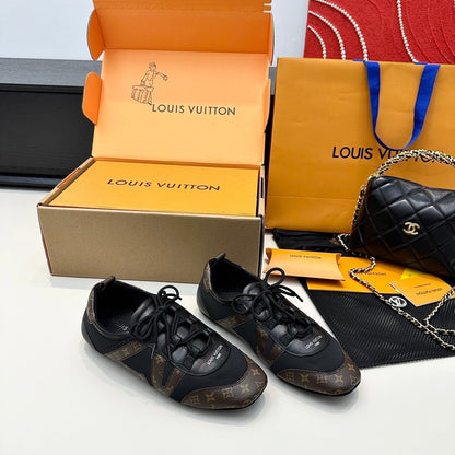 LOUIS VUITTON SNEAKERINA TRAINERS IN BROWN AND BLACK FABRIC AND CANVAS