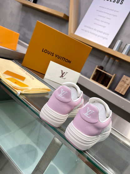 LOUIS VUITTON LV WOMEN GROOVY PLATFORM IN WHITE MIX LIGHT PINK EMBOSSED CALFSKIN
