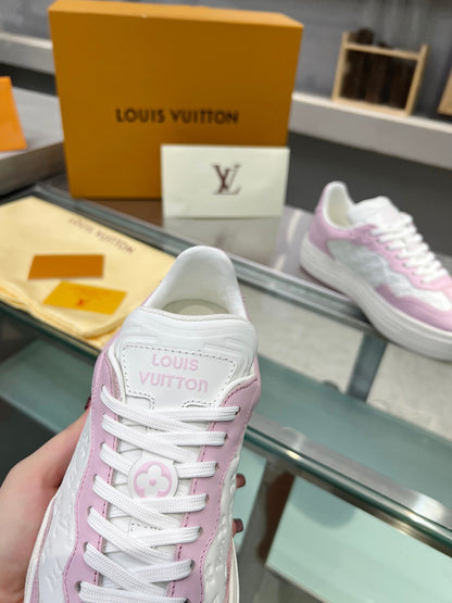 LOUIS VUITTON LV WOMEN GROOVY PLATFORM IN WHITE MIX LIGHT PINK EMBOSSED CALFSKIN