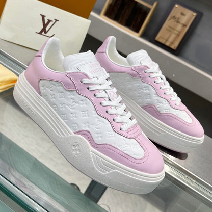 LOUIS VUITTON LV WOMEN GROOVY PLATFORM IN WHITE MIX LIGHT PINK EMBOSSED CALFSKIN