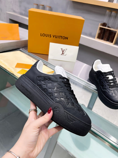 LOUIS VUITTON LV WOMEN GROOVY PLATFORM IN BLACK EMBOSSED CALFSKIN