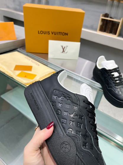 LOUIS VUITTON LV WOMEN GROOVY PLATFORM IN BLACK EMBOSSED CALFSKIN