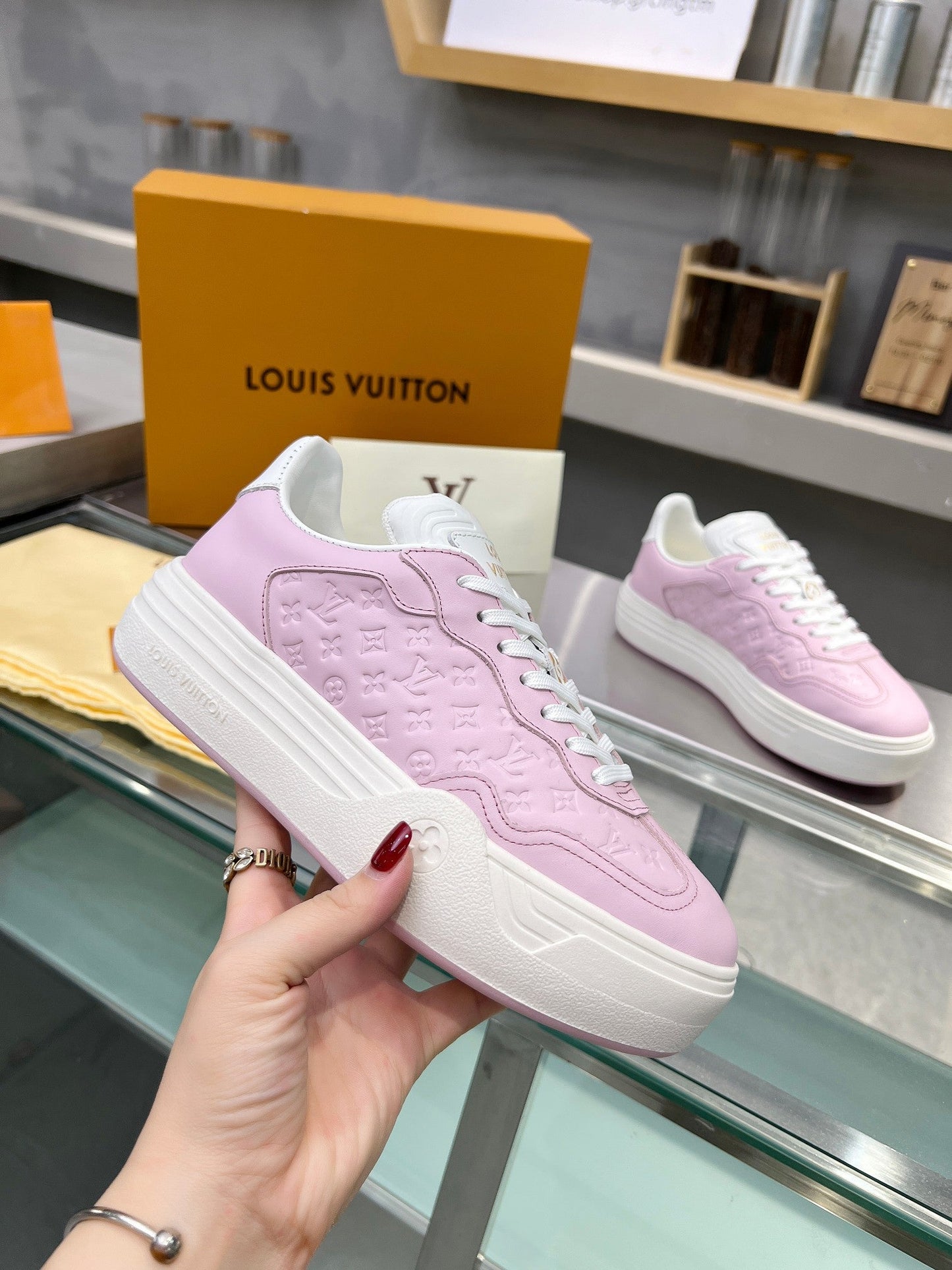 LOUIS VUITTON LV WOMEN GROOVY PLATFORM IN LIGHT PINK EMBOSSED CALFSKIN