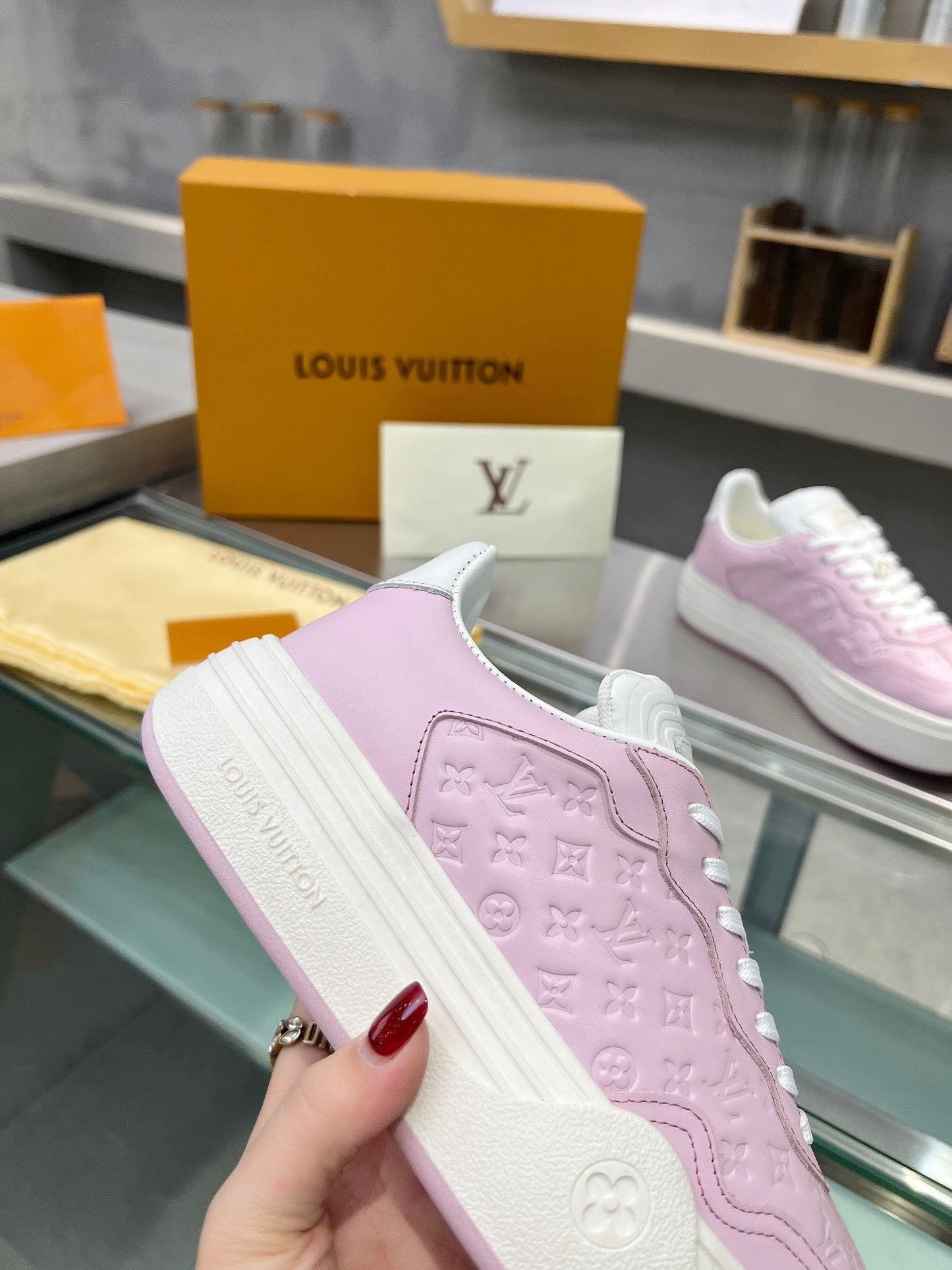 LOUIS VUITTON LV WOMEN GROOVY PLATFORM IN LIGHT PINK EMBOSSED CALFSKIN