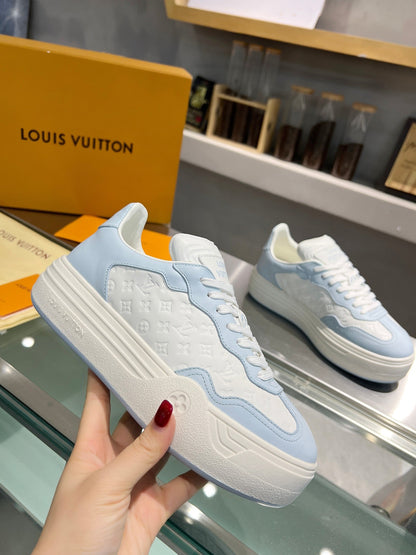 LOUIS VUITTON LV WOMEN GROOVY PLATFORM IN WHITE MIX LIGHT BLUE EMBOSSED CALFSKIN