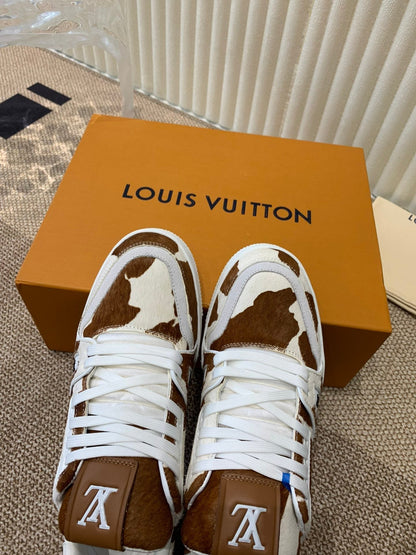 LOUIS VUITTON LV TRAINER SNEAKER PONY BROWN MIX WHITE