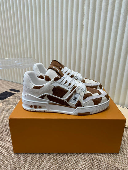 LOUIS VUITTON LV TRAINER SNEAKER PONY BROWN MIX WHITE