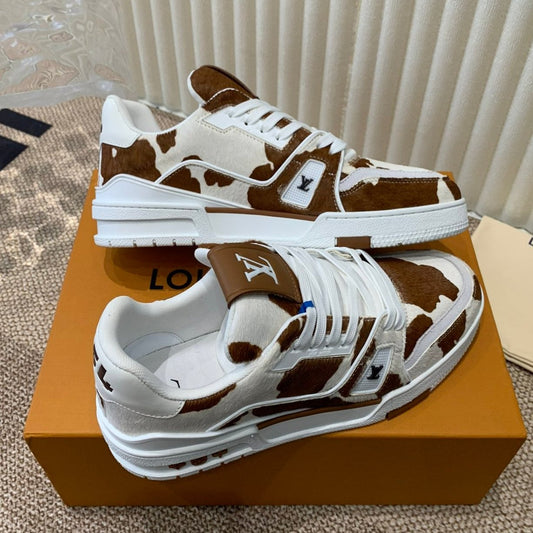 LOUIS VUITTON LV TRAINER SNEAKER PONY BROWN MIX WHITE