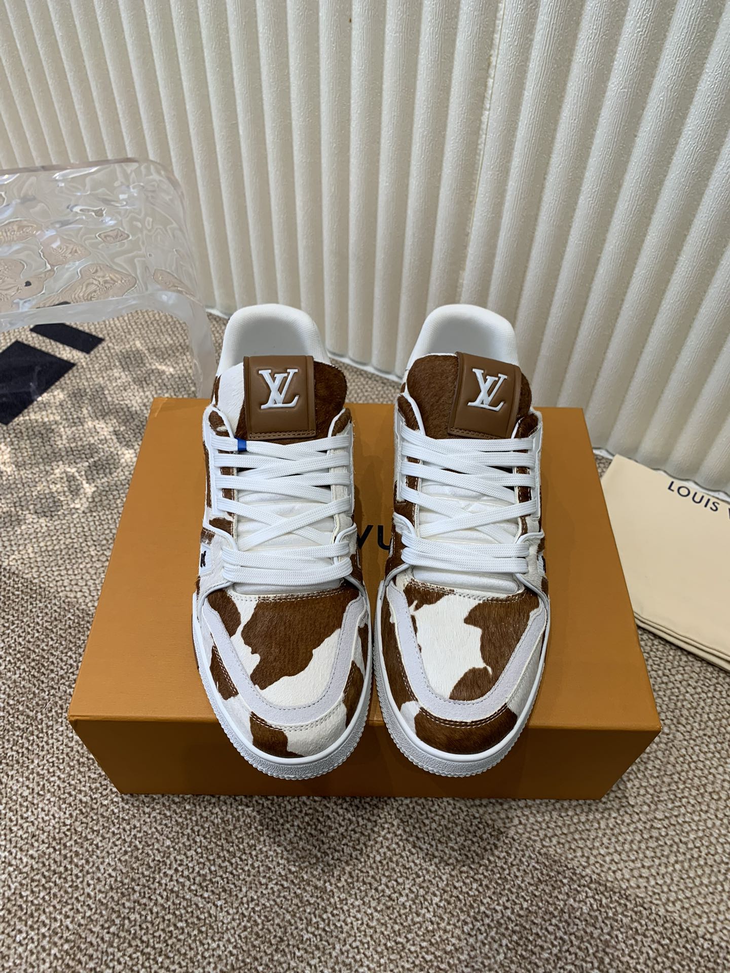 LOUIS VUITTON LV TRAINER SNEAKER PONY BROWN MIX WHITE