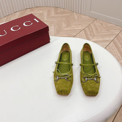 GUCCI BALLET FLAT OLIVE GREEN SUEDE