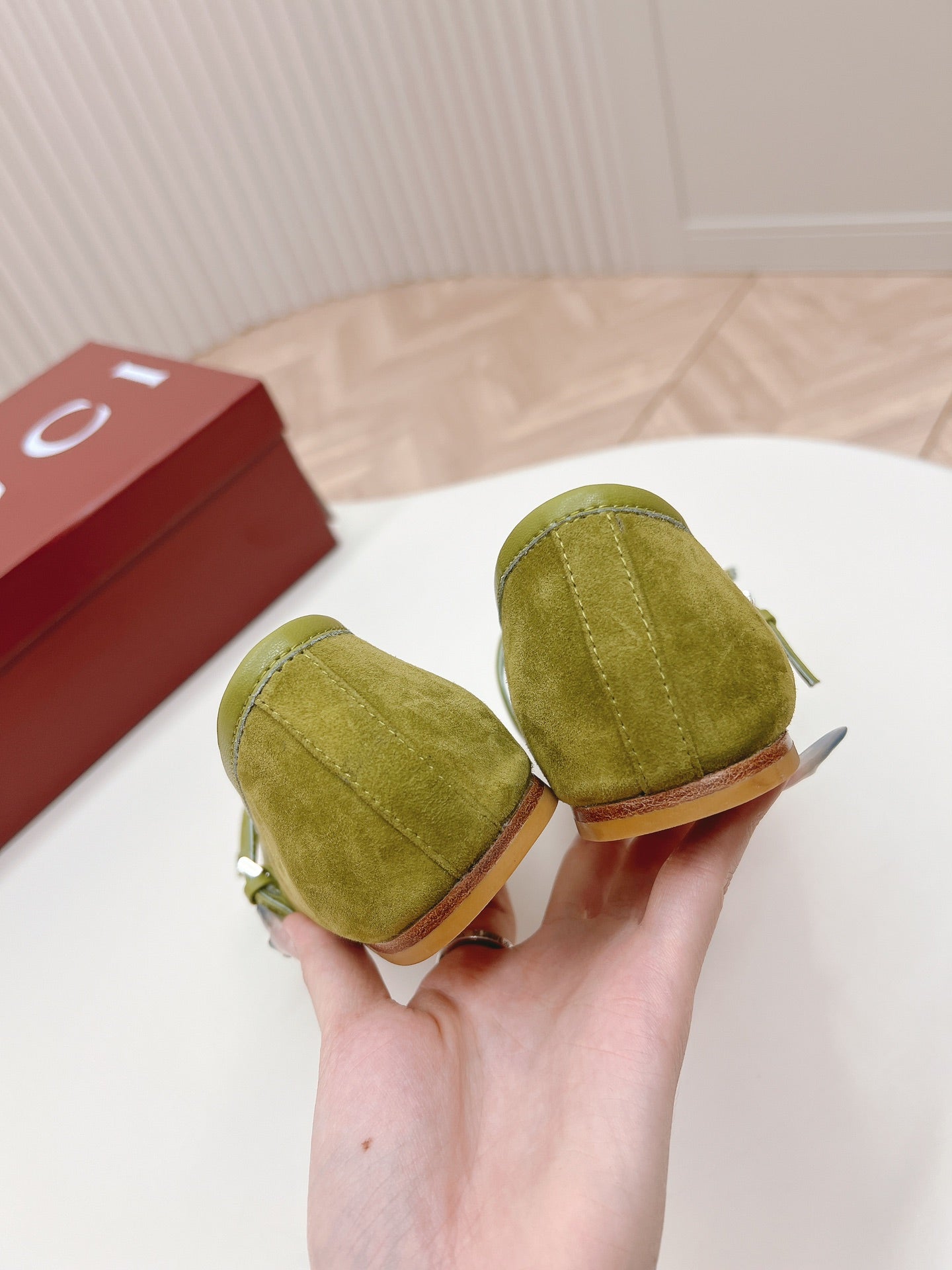 GUCCI BALLET FLAT OLIVE GREEN SUEDE