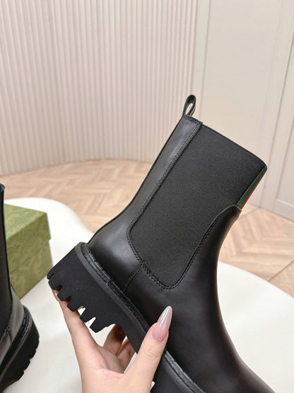 GUCCI CLASSIC MARTIN BOOTS IN BLACK IMPORTED CALFSKIN