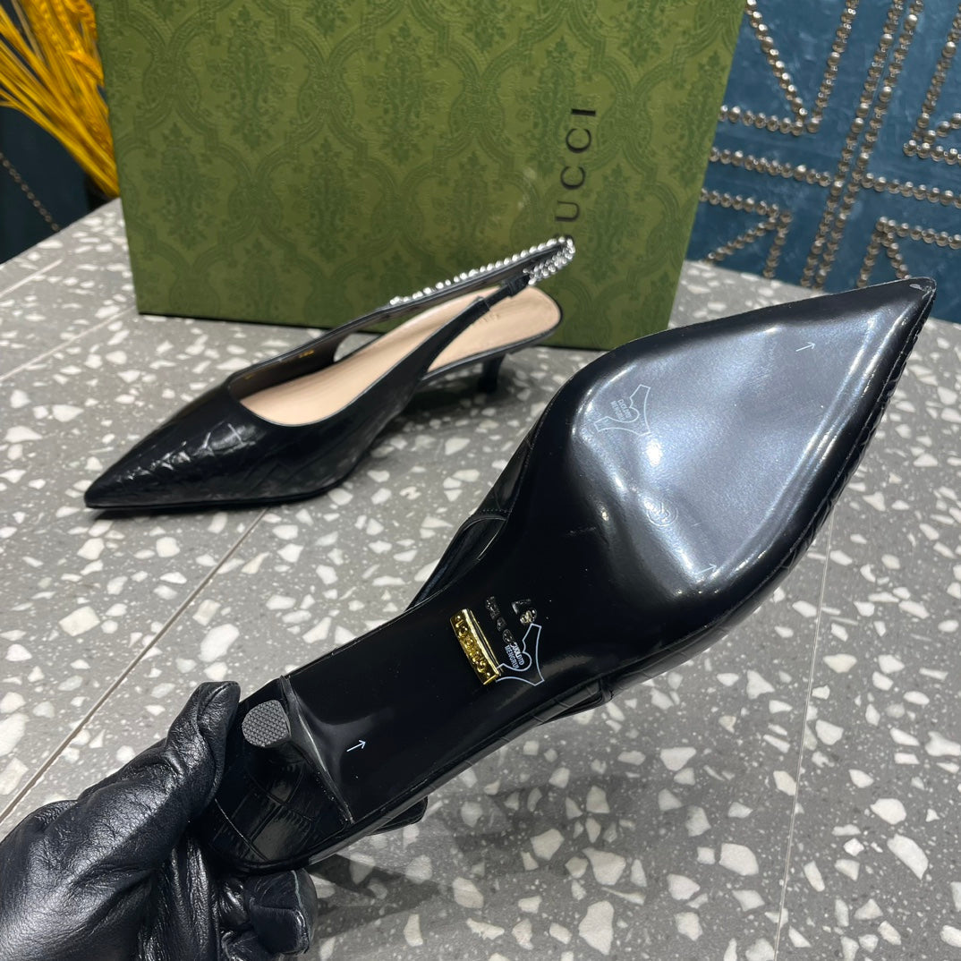 GUCCI SIGNORIA 45 SLINGBACK PUMP BLACK CALFSKIN