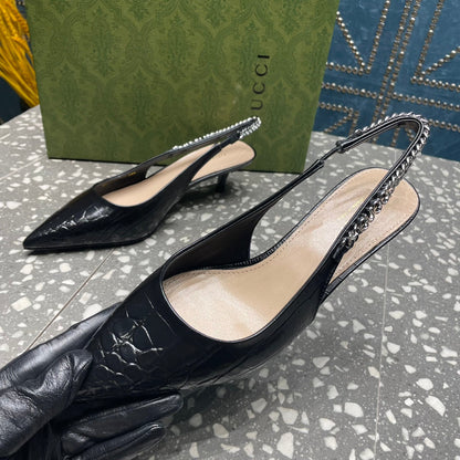 GUCCI SIGNORIA 45 SLINGBACK PUMP BLACK CALFSKIN