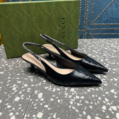 GUCCI SIGNORIA 45 SLINGBACK PUMP BLACK CALFSKIN